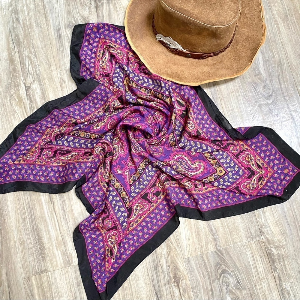 Purple dream bohemian paisley vintage square scarf w Gypsy vibe